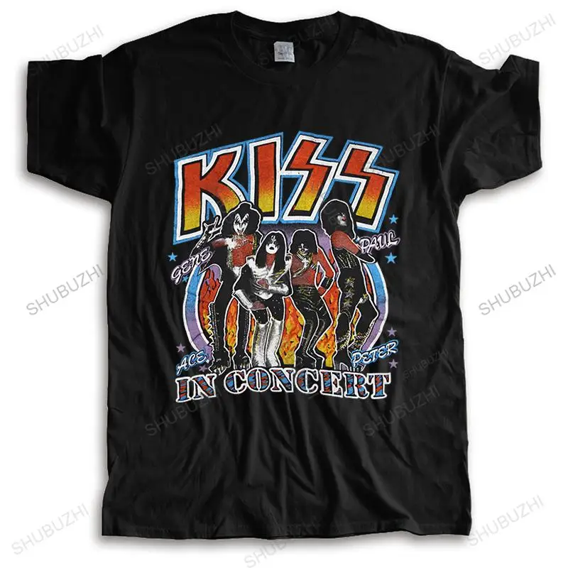 Cotton summer Vintage Tshirt Men Crew Neck funny Tops KISS IN CONCERT Bigger Size Homme brand casual T-shirt unisex teeshirt