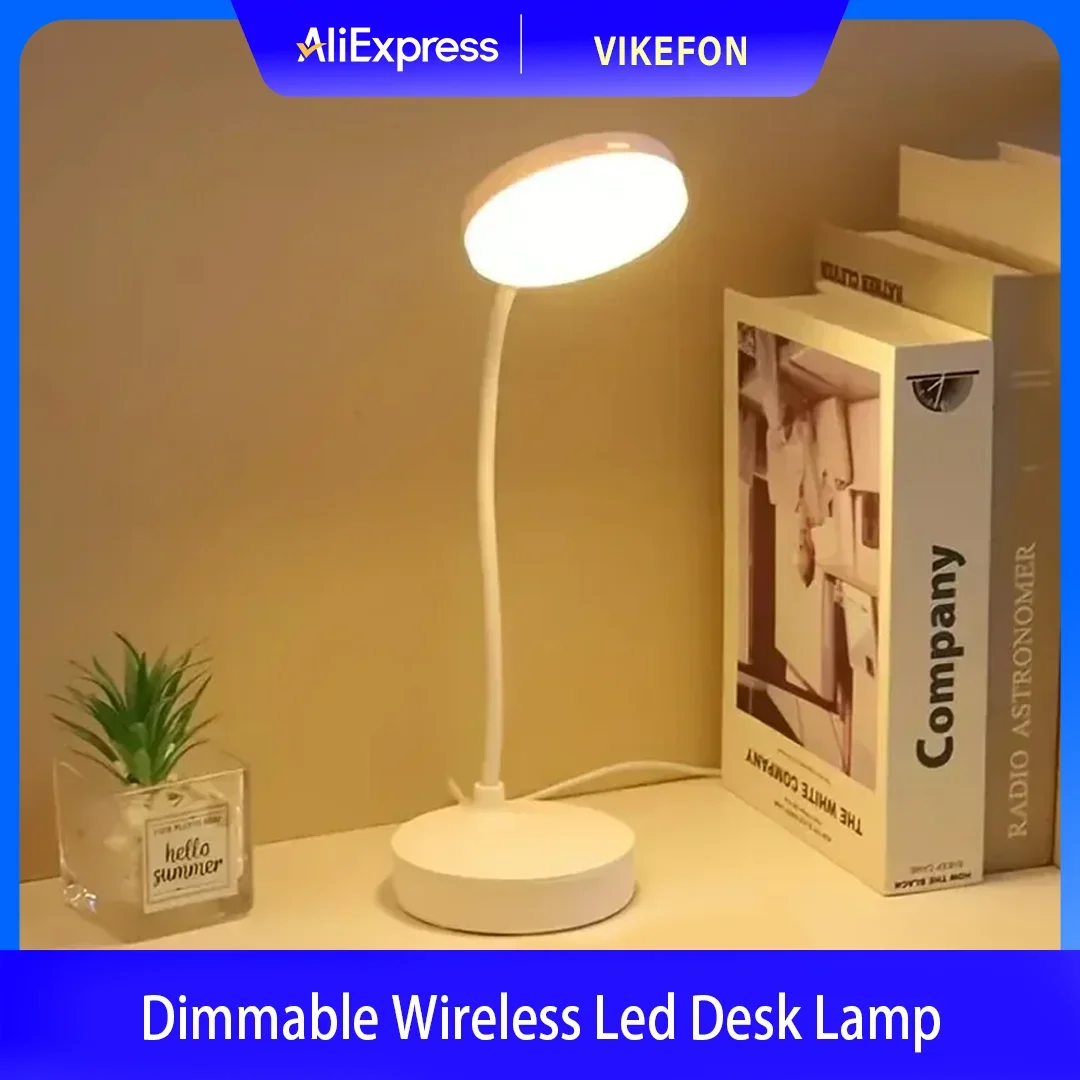 1pc 10 LED Desk Lamp With USB Charging Port, 3 Dimming Levels, Touch Control, White
