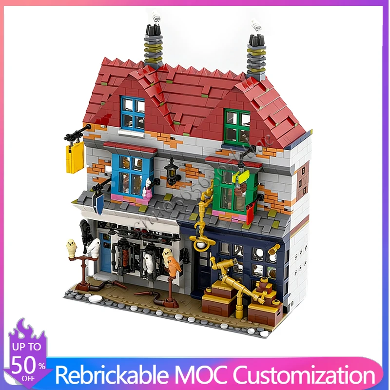 2175 pièces, ingénierie urbaine, Diagon Alley Emporium et Wiseacres, équipement de magie, MOC, personnalisable, modulaire, bricolage, jouets de vacances, cadeaux