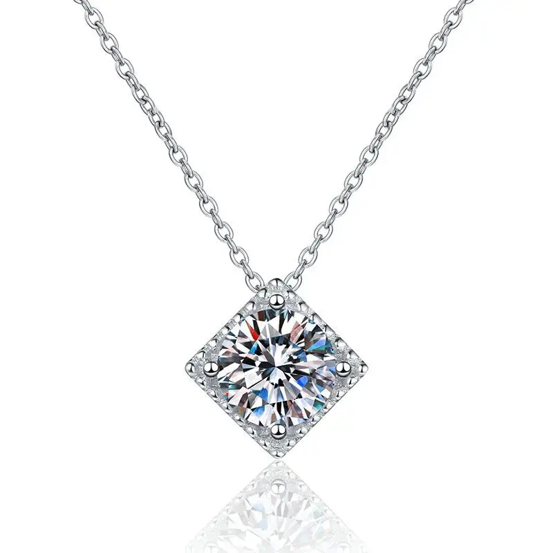 Apaison 1 ct&2 ct Real Moissanite Necklace Pendant For Women Fine Jewelry 925 Sterling Silver Adjustable Clavicle Chain Gift