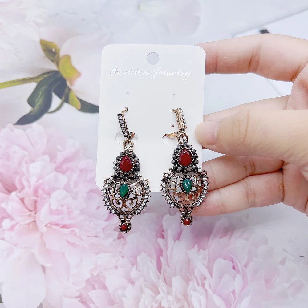 Neovisson Handmade Turkish Resin Earring for Women Antique Gold Color Bohemia Dangler Fashion Women Clothing Accessories