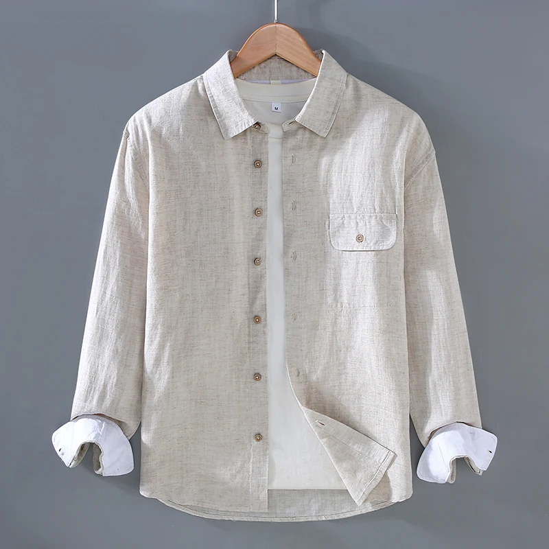 Lyocell Linen Blend Shirts For Men Long Sleeve Pocket Loose Fit Spring Quality Comfortable Fit Solid Exquisite Camisas De Hombre