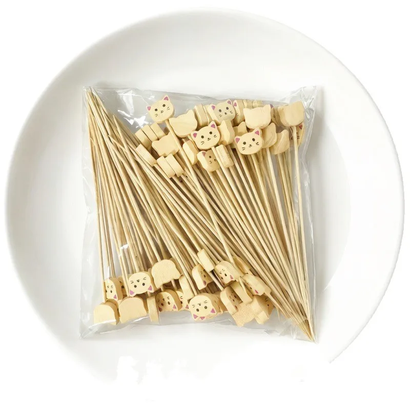 500pcs Cute Cat Bamboo Food Picks For Party Buffet Dessert Decorative Skewers For Kids Birthday Wedding Catering Supplies