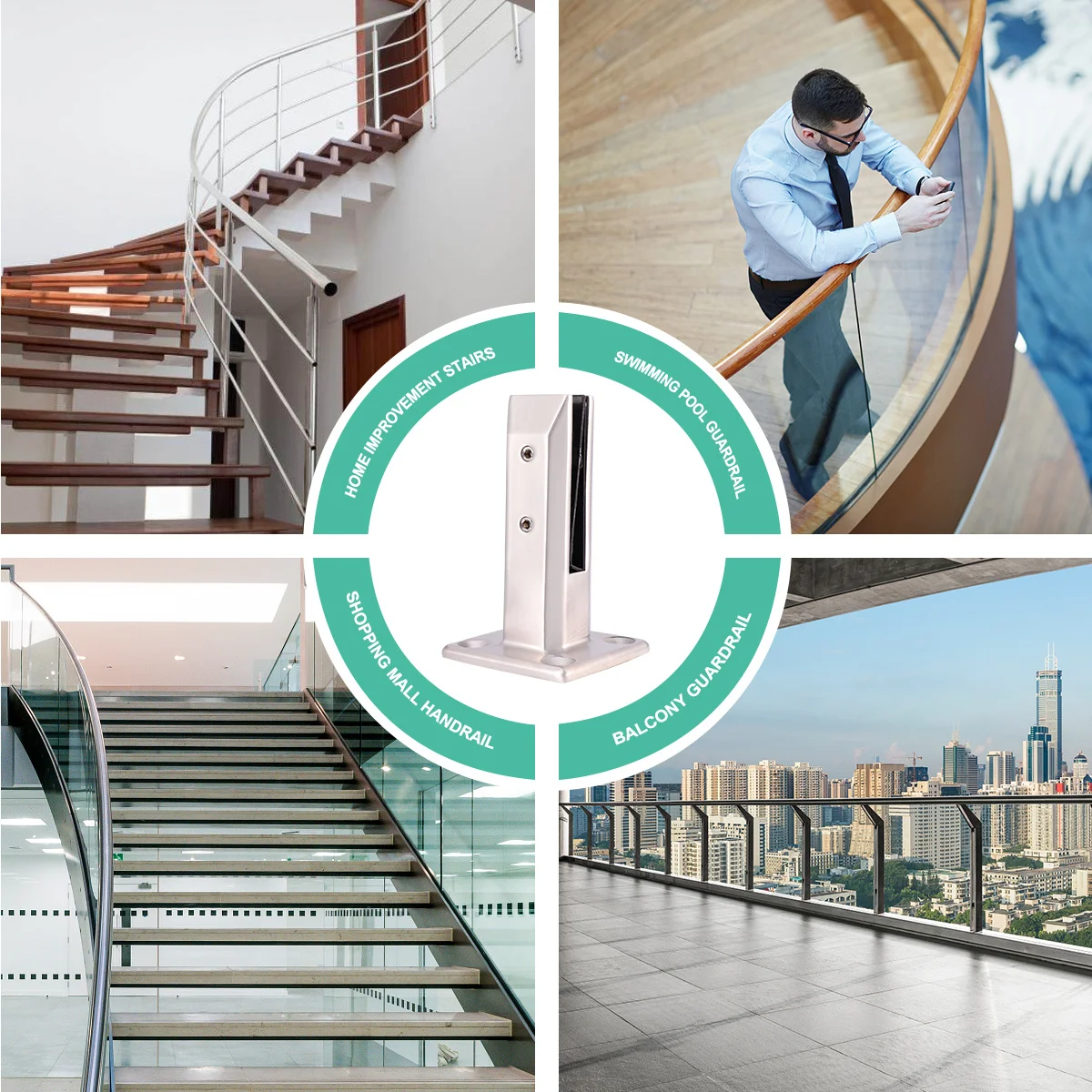 

Stainless Steel Glass Clamp No Punch Required Durable Space-Saving Glass Fixing Tool Bracket Holder For Wall Mounting Bright