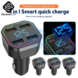 20W 4 Ports USB Car Charger Fast Charging PD Quick Charge QC 3.0 3.1A USB C  Car Phone Charger Adapter LED Voltmeter DC 12V 24V