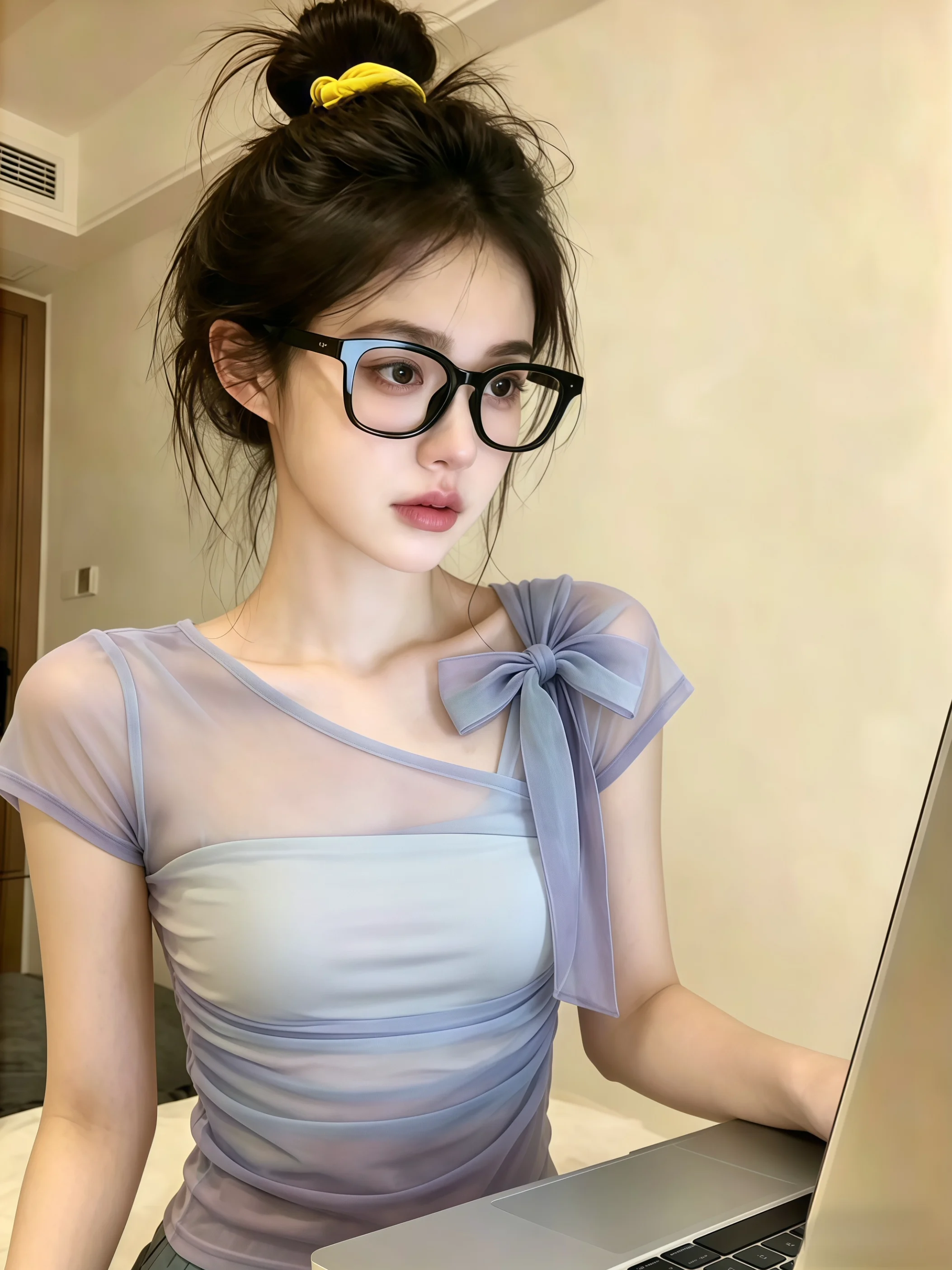 

Summer New Pure Desire Knot Short Sleeve Mesh T-Shirt Women's Self-Kept Style Fitting Top Korean Version Commute