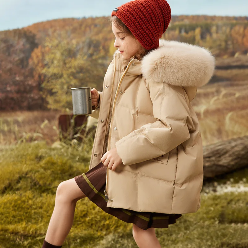 RAISE Children Girls Duck Down Jacket Waterproof Thick Warm Winter Jacket For 5-12Y Girls Junior Kids Girls Faux Fur Hooded Coat