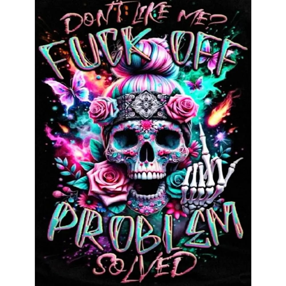 

5D DIY Diamond Painting Kits for Adults, Halloween Skull Don't Like Me Full Drill Embroidery Cross Stitch Crystal Rhinestone
