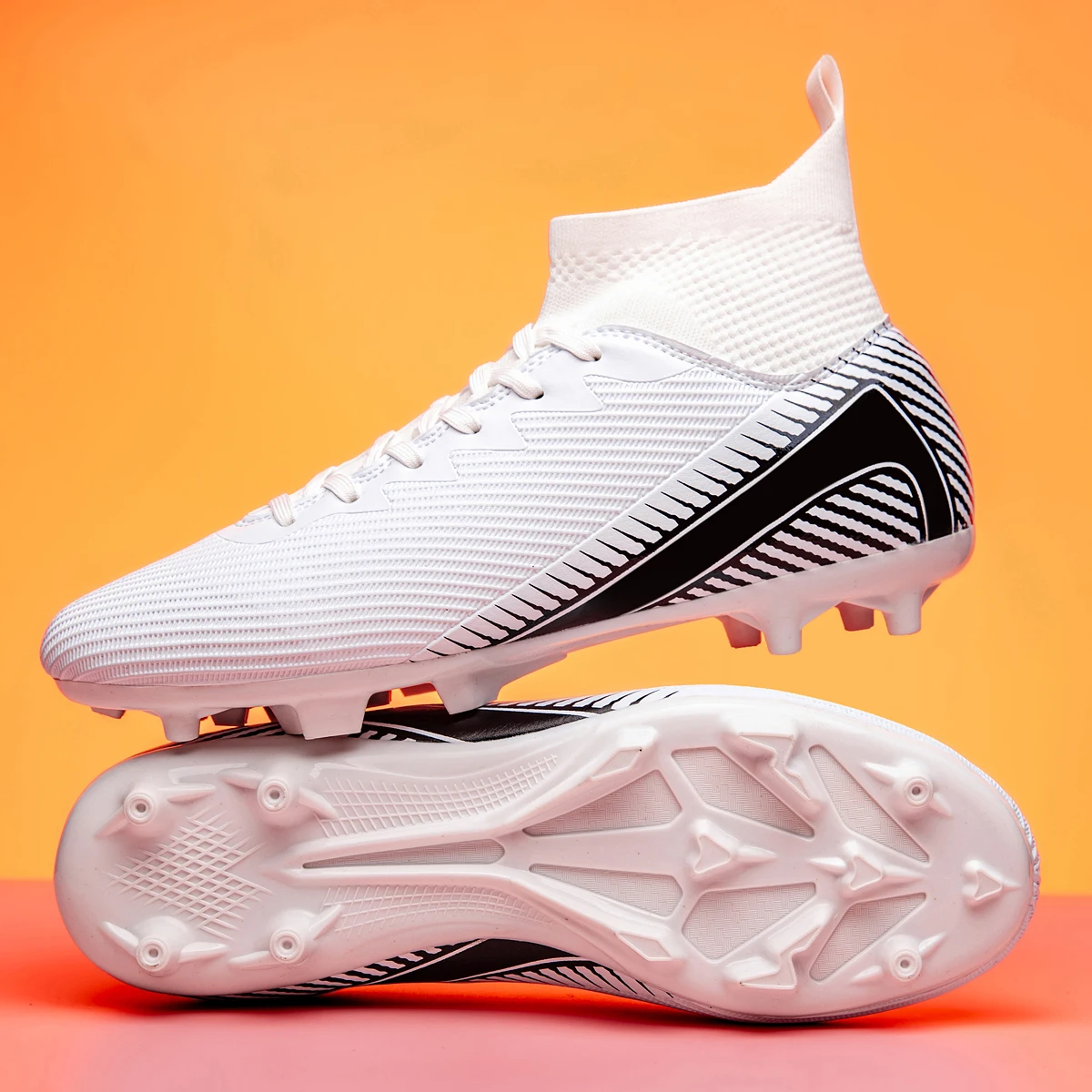 

Anti-abrasion AG FG Soccer Boots PU Elastic Fabric Upper TPU Stable Grip Sole Cost-effective Adult Teenager Grass Sneakers