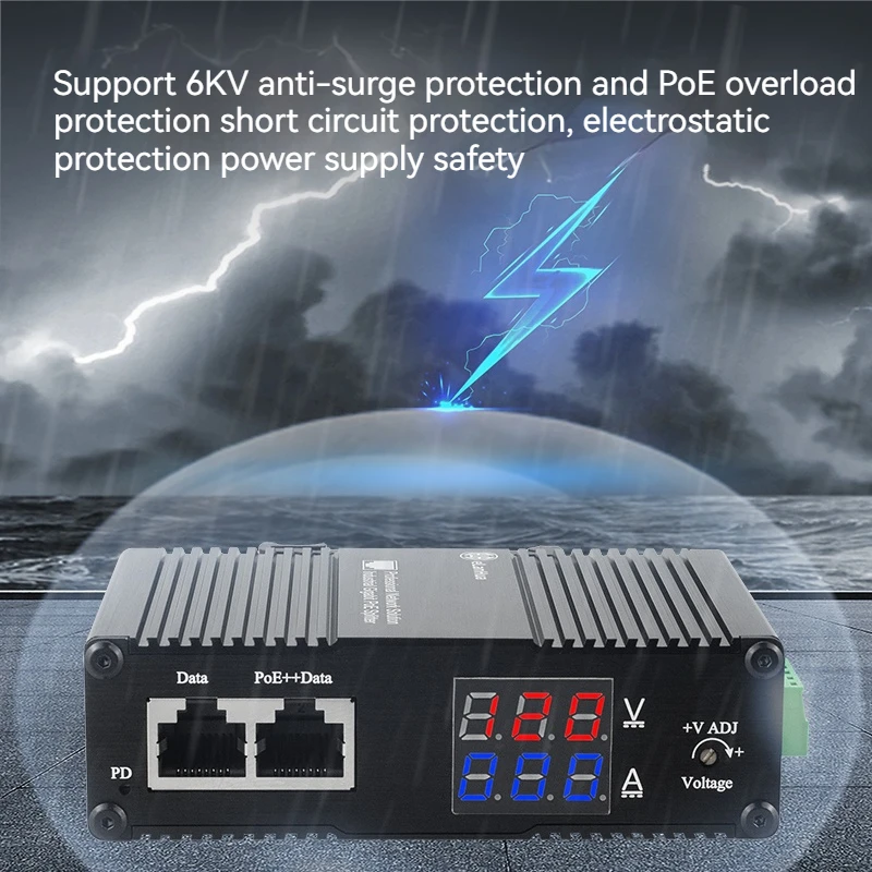 Industrial 5/12/19/24/36V DC Output PoE Splitter IEEE802.3at/bt 30W/95W Input Gigabit Power Over Ethernet Adapter