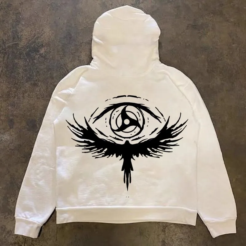 Sudaderas con capucha con estampado de Naruto Sharingan & Crow para hombre y mujer, sudaderas informales holgadas de manga larga con capucha para otoño e invierno