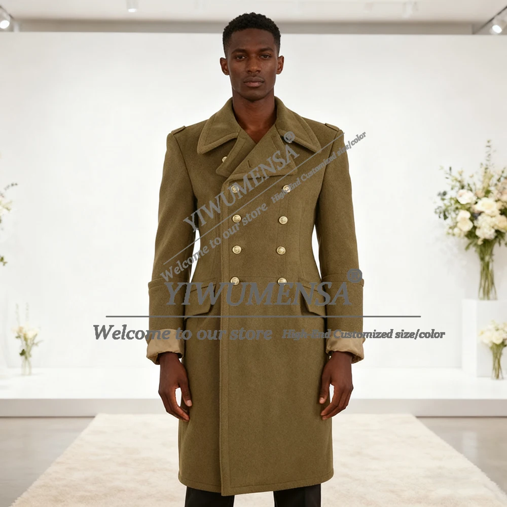 

Classic Man Tweed Woolen Blend Suit Jackets Double Breasted Overcoat Long Customized Man Business Party Blazers Outfits Attire