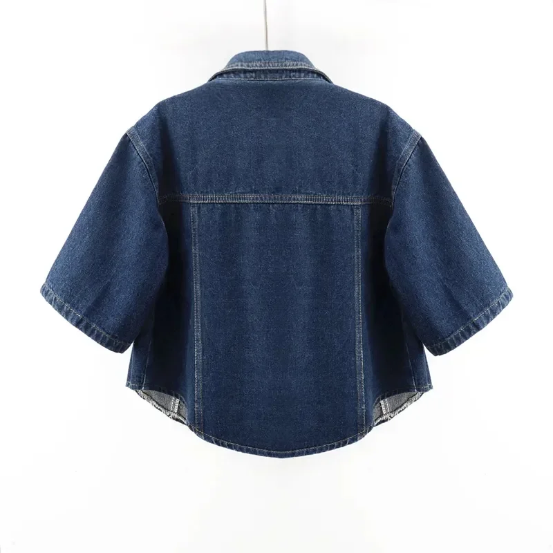 2025 ฤดูใบไม้ผลิผู้หญิงดอกไม้เย็บปักถักร้อยสั้น DENIM แจ็คเก็ต Elegant SINGLE Breasted Slim กางเกงยีนส์เสื้อแจ็คเก็ตพื้นฐาน ZT101