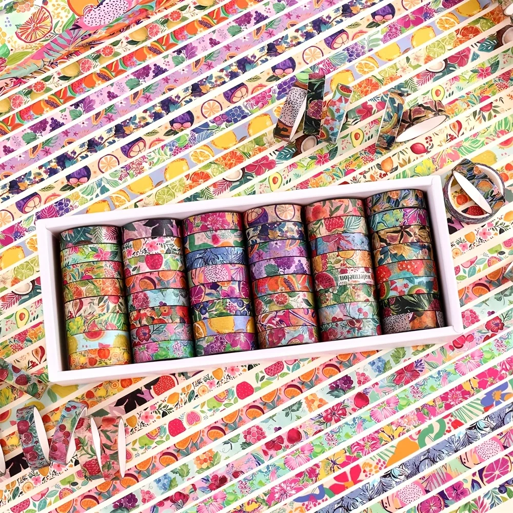 48 Rolls Vintage Washi Fruit Tape Set 10mm (0.4 inch) Wide Thin Decorative Washi Tape Set For Journaling Scrapbooking Supplies 