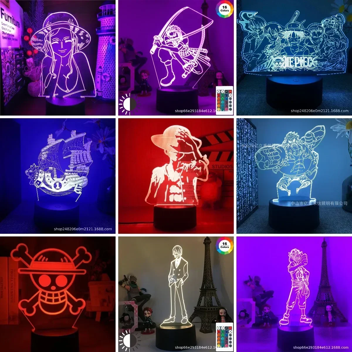 XOne Piece Luffy 3D Lamp RGB LED Night Lights Toys Roronoa Zoro Anime Lamp Kids Bedroom Table Lamp Home Lampara Manga Gift Toys