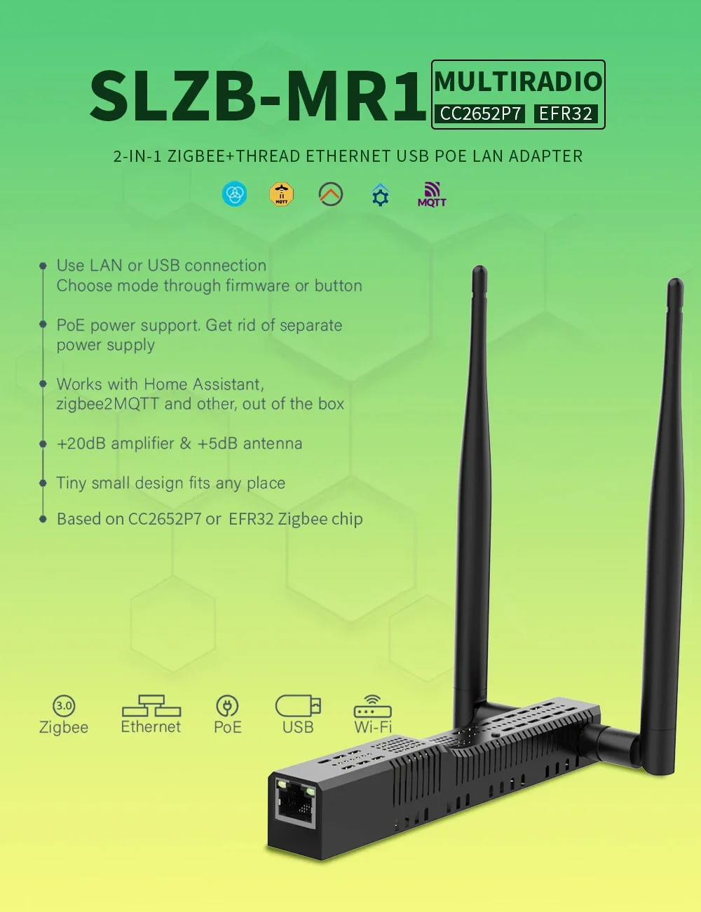 New SLZB-MR1 Multiradio Zigbee3.0 Thread Coordinator with PoE Ethernet/USB/WiFi Bridge Compatible Zigbee2MQTT Home Assistant ZHA