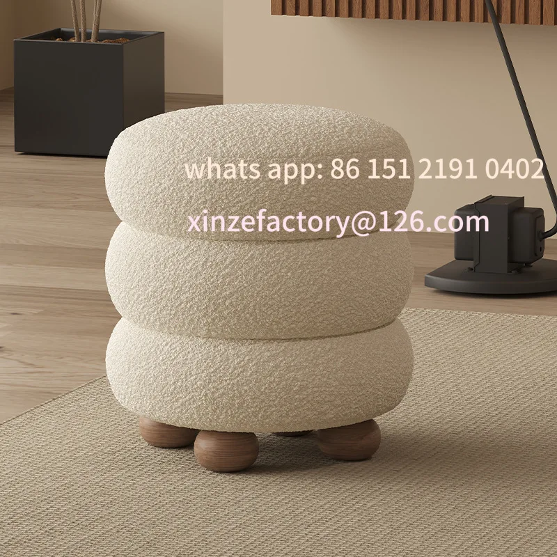 

Customizable Cream Wind Makeup Stool Home Modern Lamb Fleece Round Stool Removable