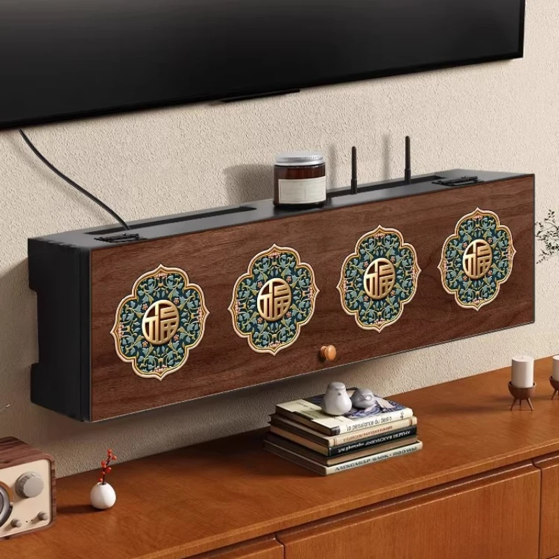 

Mid Century Cord Management No Drilling Router Cover Home TV Stand Cable Hider Retro Wooden Storage Organizer for Electronics