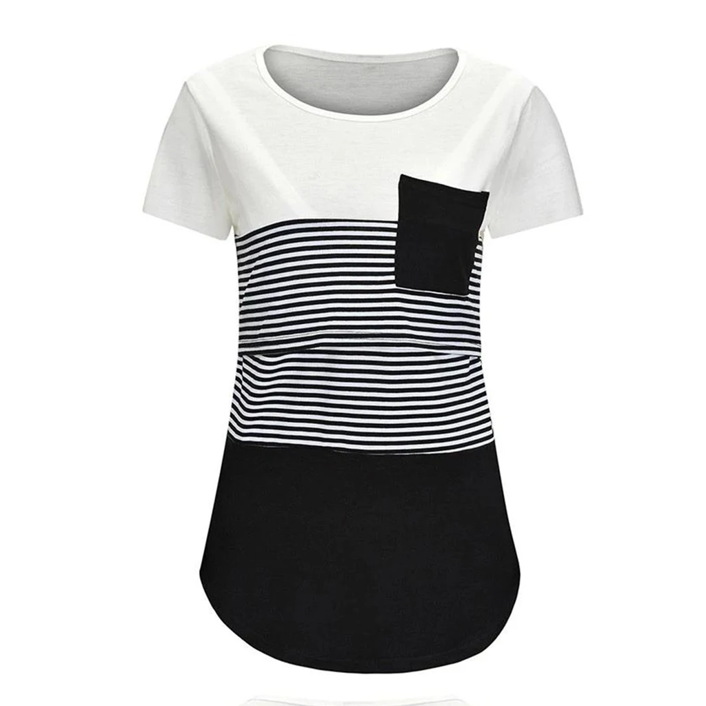 Neue Mutterschaft Kleidung Casual Tops Stillen Für Stillen T Shirt Gestreiften Druck Frauen Mutterschaft Kurzarm Mutterschaft Bluse – Detail 15