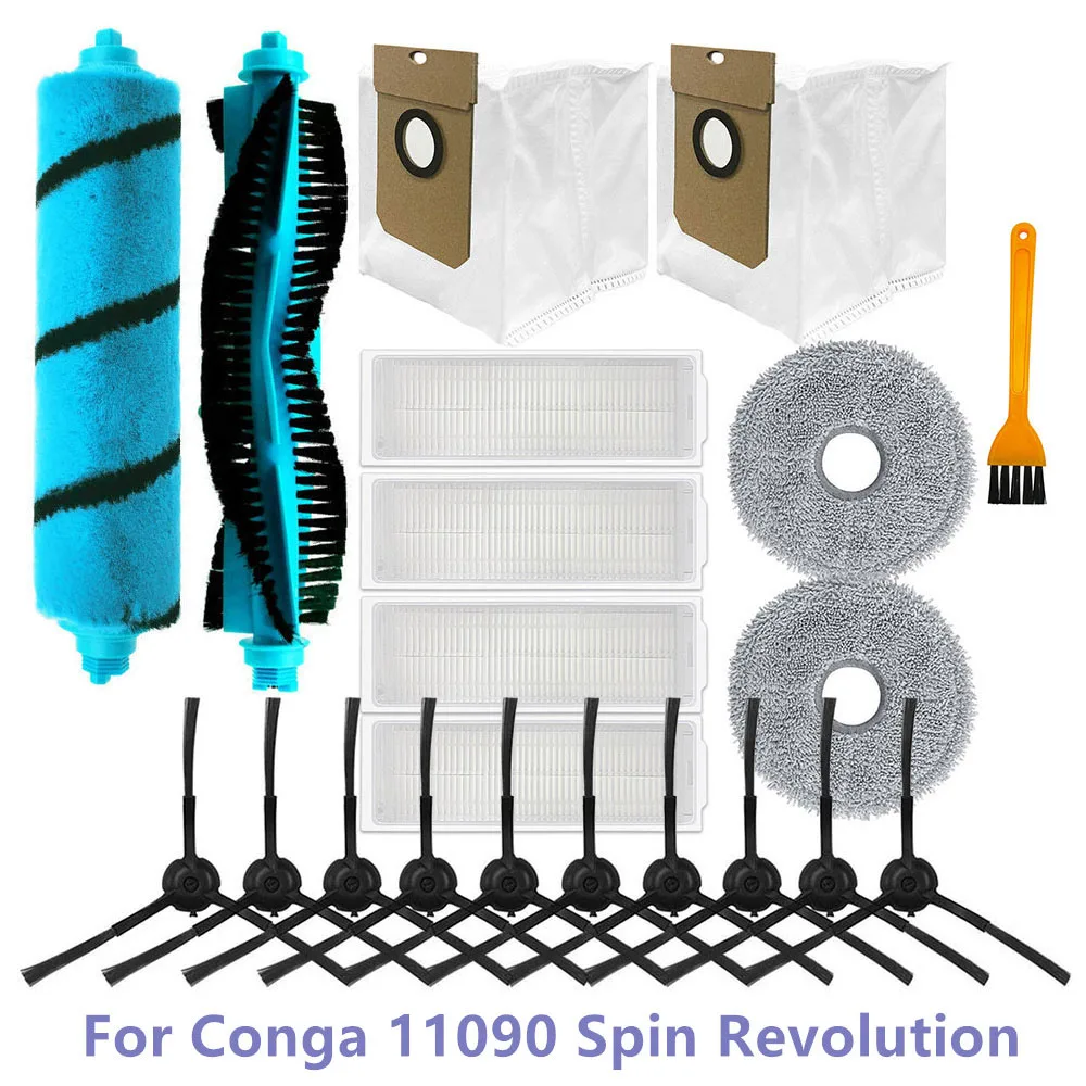 Bolsas de polvo para Conga 11090 Spin Revolution, filtro Hepa, mopa, paños para Conga 11090 Spin Revolution, cepillo principal, cepillos laterales