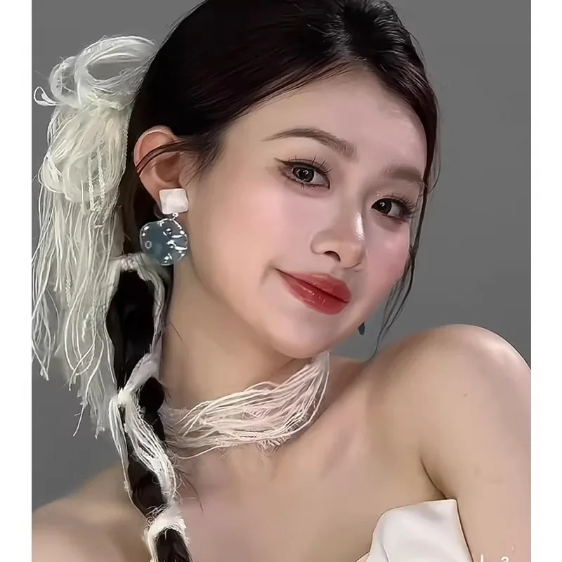 

Summer Water Ripple Earrings Peach Color Powder Gentle Dreamy Blue Earrings Female Sweet Earrings