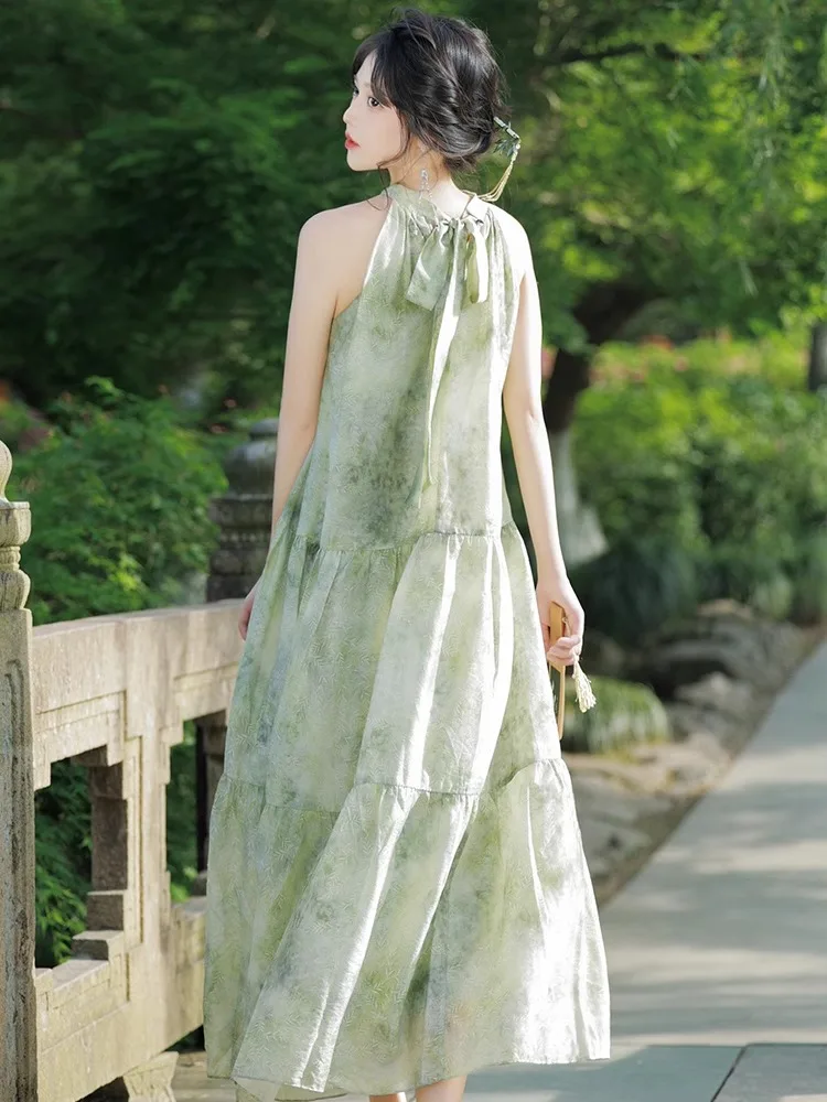 Kleider ärmellos für Damen, für Damen, Party, Hochzeit, Sommer, Rayon, Kordelzug, gerüscht, Maxi, ausgestellter elastischer Bund, Festival, Reisen