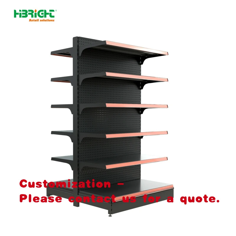 custom.Custom Double-Sided Steel Light Duty 5-Shelf Supermarket Grocery Display Rack With Red Price Holder