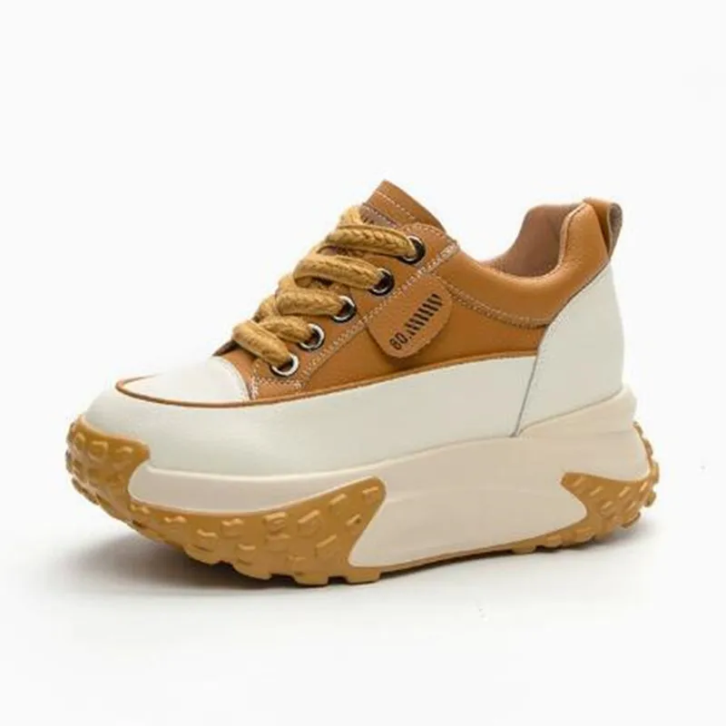 

Женские модные кроссовки на платформе из натуральной кожи, 7 см, осенне-зимние, на толстом каблуке, дышащие, удобные, на шнуровке, в стиле «папины туфли»