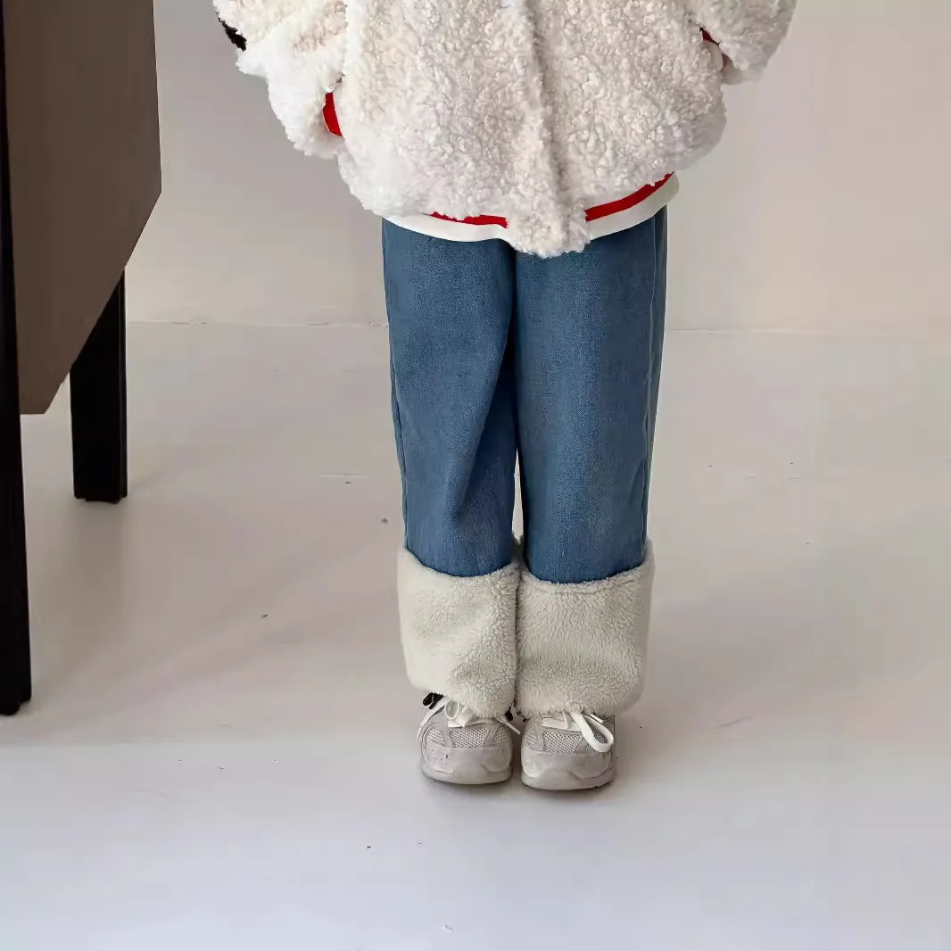 Girls Pants 2024 Winter New Childrens Clothing Girls Baby Foreign Air Plus Cashmere Warm Straight Wool Pants Casual Simple image 3