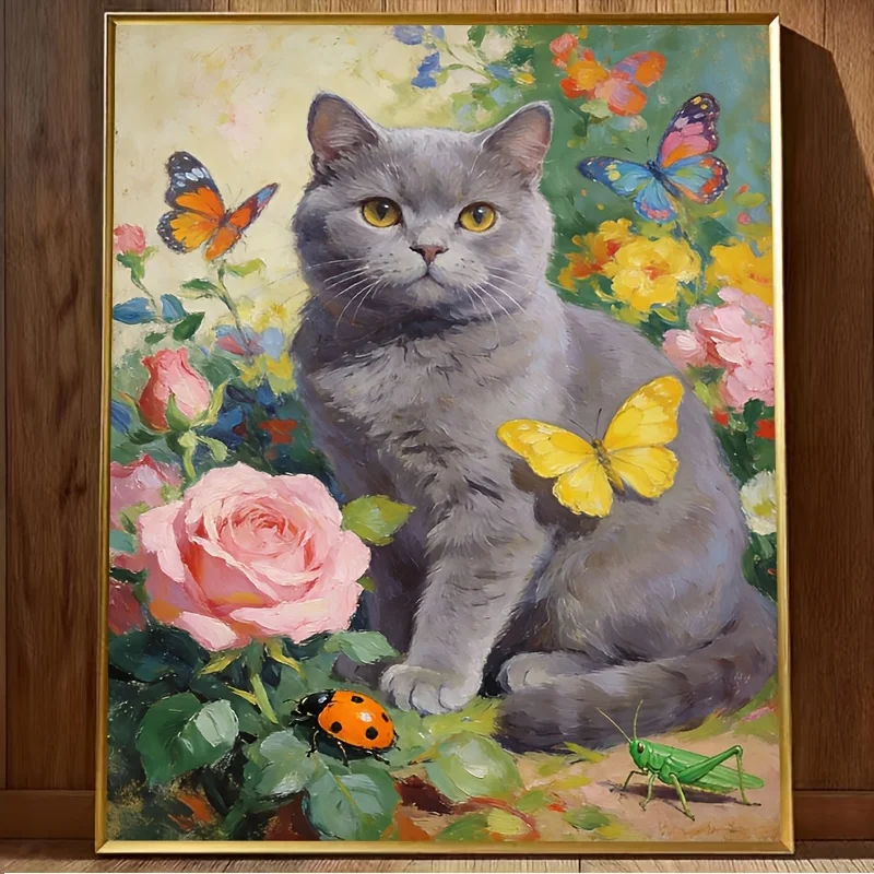 

500/1000/1200/2000PCS Puzzles for Adults ,Cute Gray Cat in Flower Bushes Jigsaw Puzzles Educational Games Home Decor Gifts