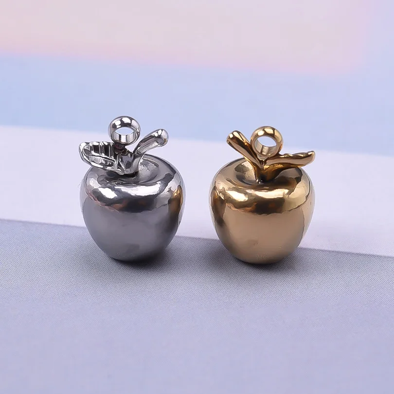 

5pcs/Lot Cute Apple Pendant Stainless Steel Pendants For Jewelry Making Supplies 3D Real Gold Plated Charms In Bulk DIY Findings