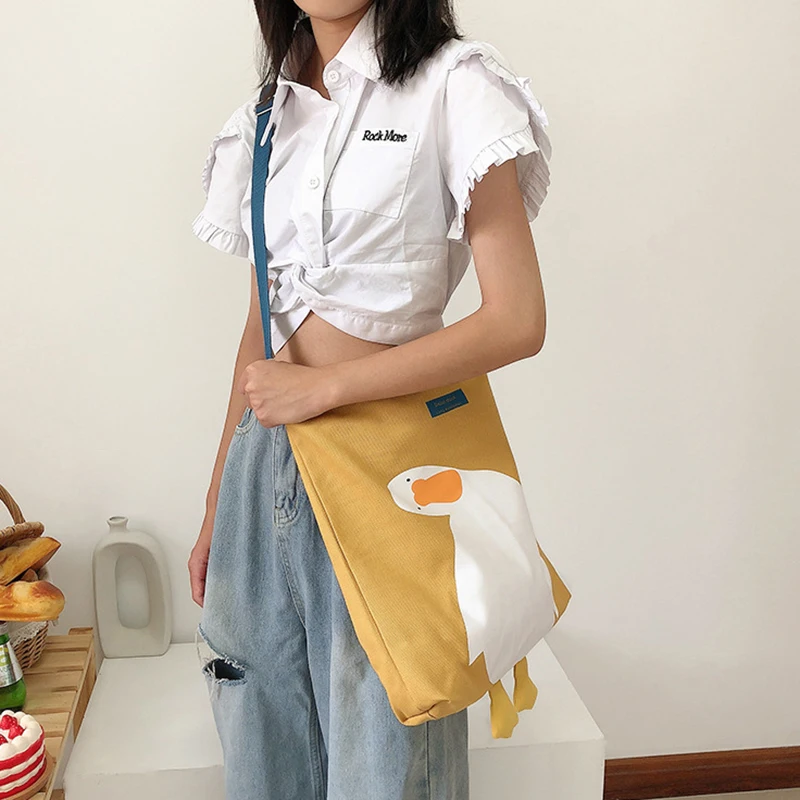 Large Capacity Woman Cute All-Match Shoulder bag Yellow Duck Bags Casual Canvas Shopping With Simple Crossbody bag Sweet Girls