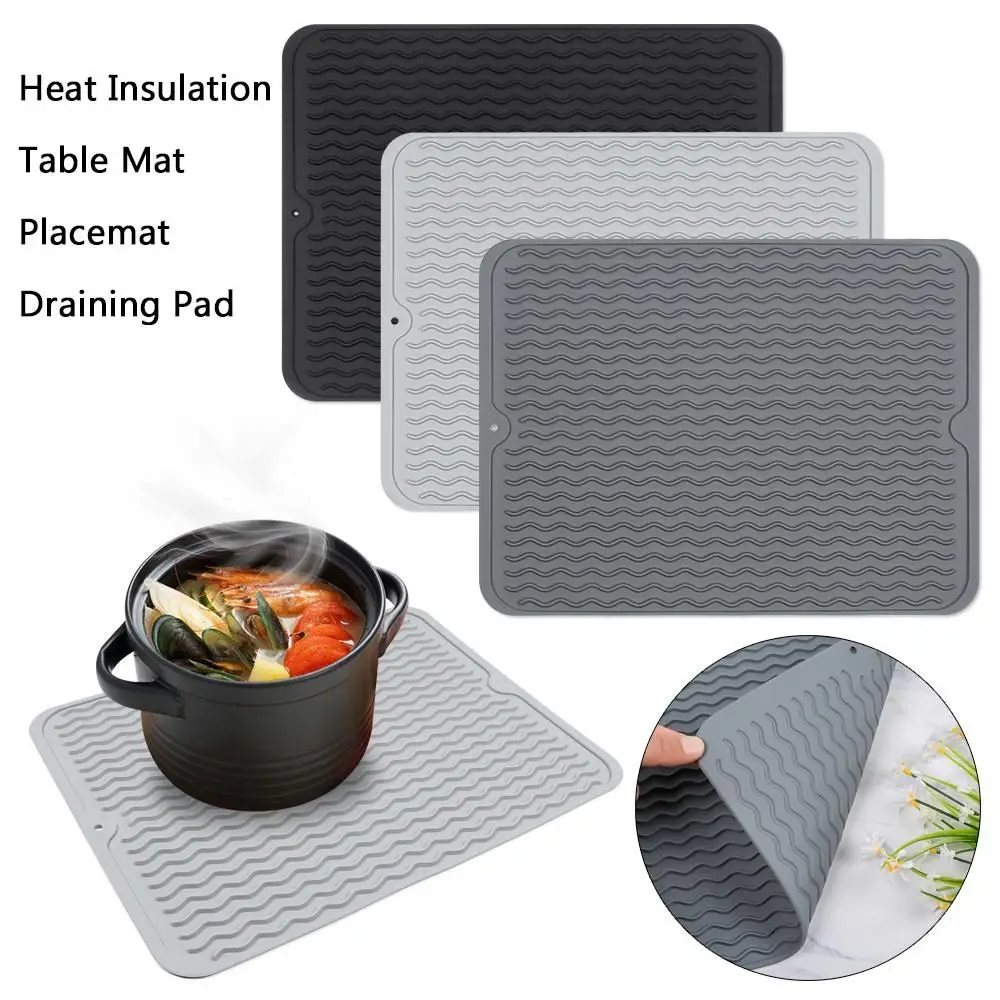 1Pcs Wave Draining Pad Silicone Drying Mat New Non-slip Dish Holder Table Mat Kitchen Placemat Foldable Heat Insulation Pad