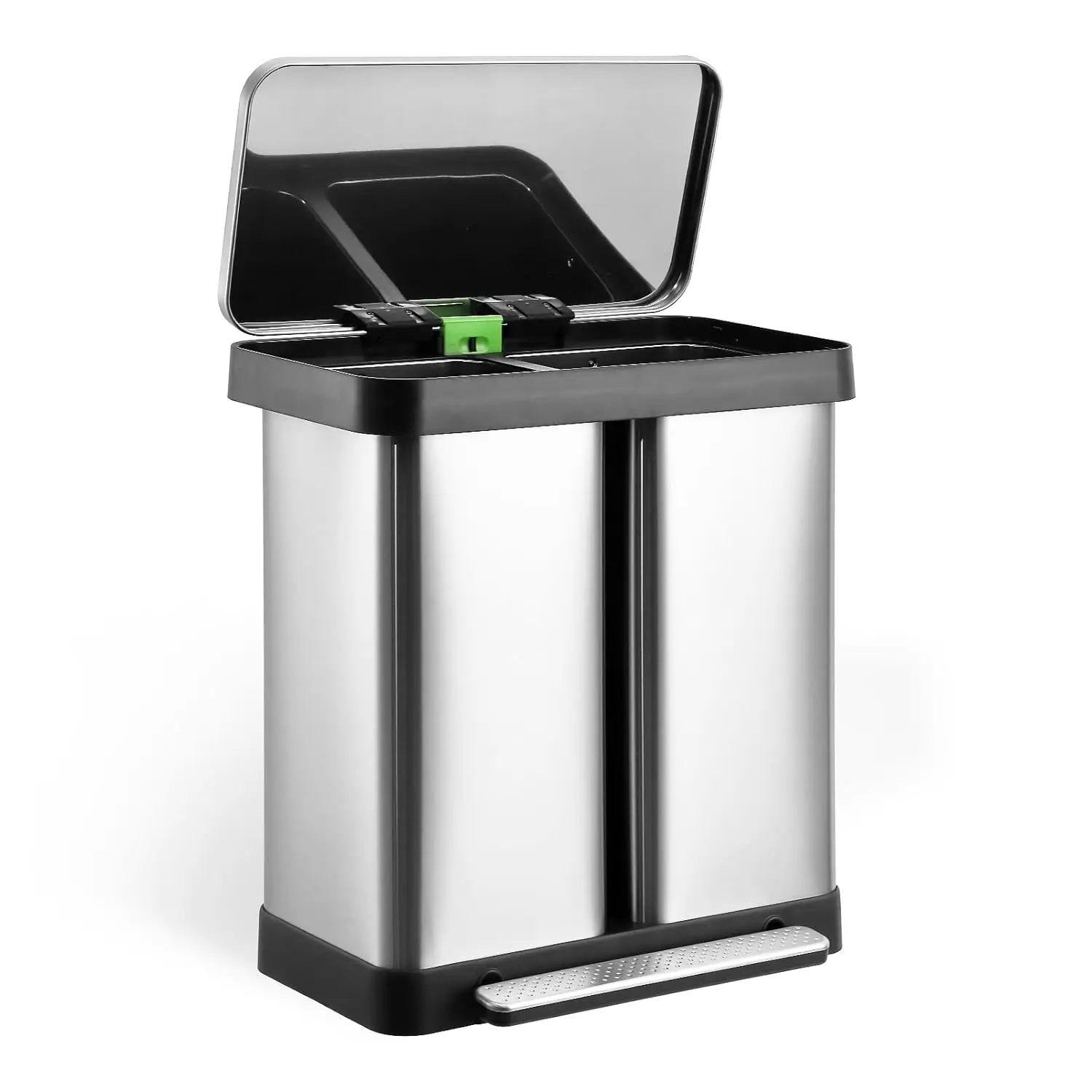 Stainless Steel Trash Can 2x9.5 Gal (2 x 36L) Garbage Can Steel Pedal Recycle Bin with Lid Rectangular Hands-Free Bucket