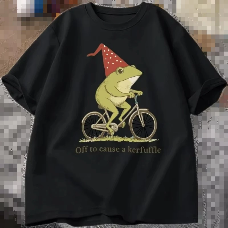 2026NEW Off To Cause A Kerfuffle Frog T-Shirt Funny Weirdcore Sayings Unique Tshirt Adults Joker Women Graphic Tee WomenTops Y2K