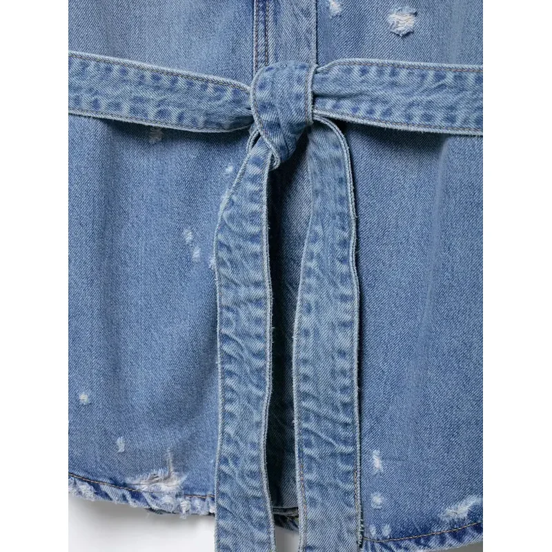 Retro V-neck Women's Denim Jacket Loose Casual Korean Fashion Summer 2025 All-match Simple Style for Women