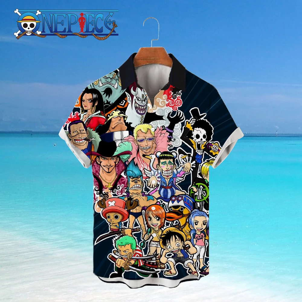 

Elegant Shirt Man Men's Shirts Summer Social Monkey D Luffy Harajuku Mens Clothes One Piece Short Sleeve Blouses HD Print Blouse