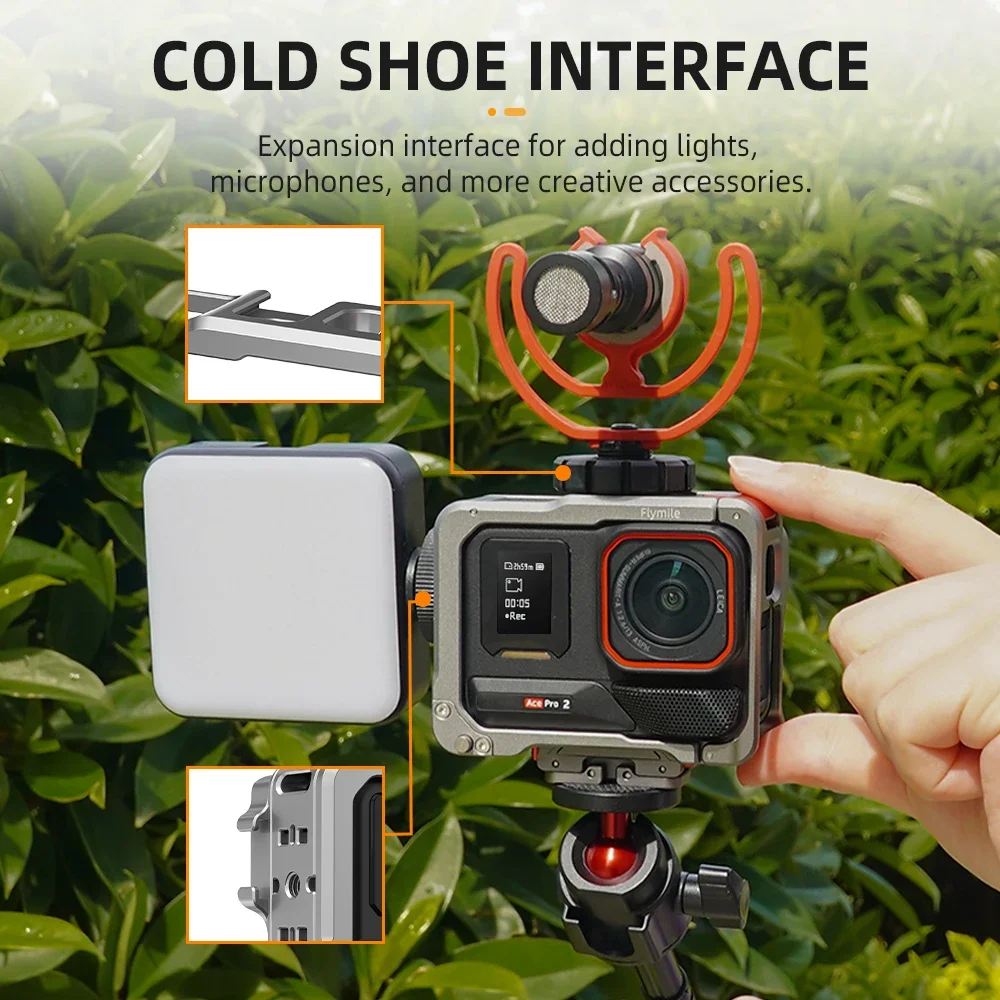 Flymile Aluminum Frame Case for Insta360 Ace Pro 2 Camera Shell Cage With Cold Shoe Full Protective Camera Accessories