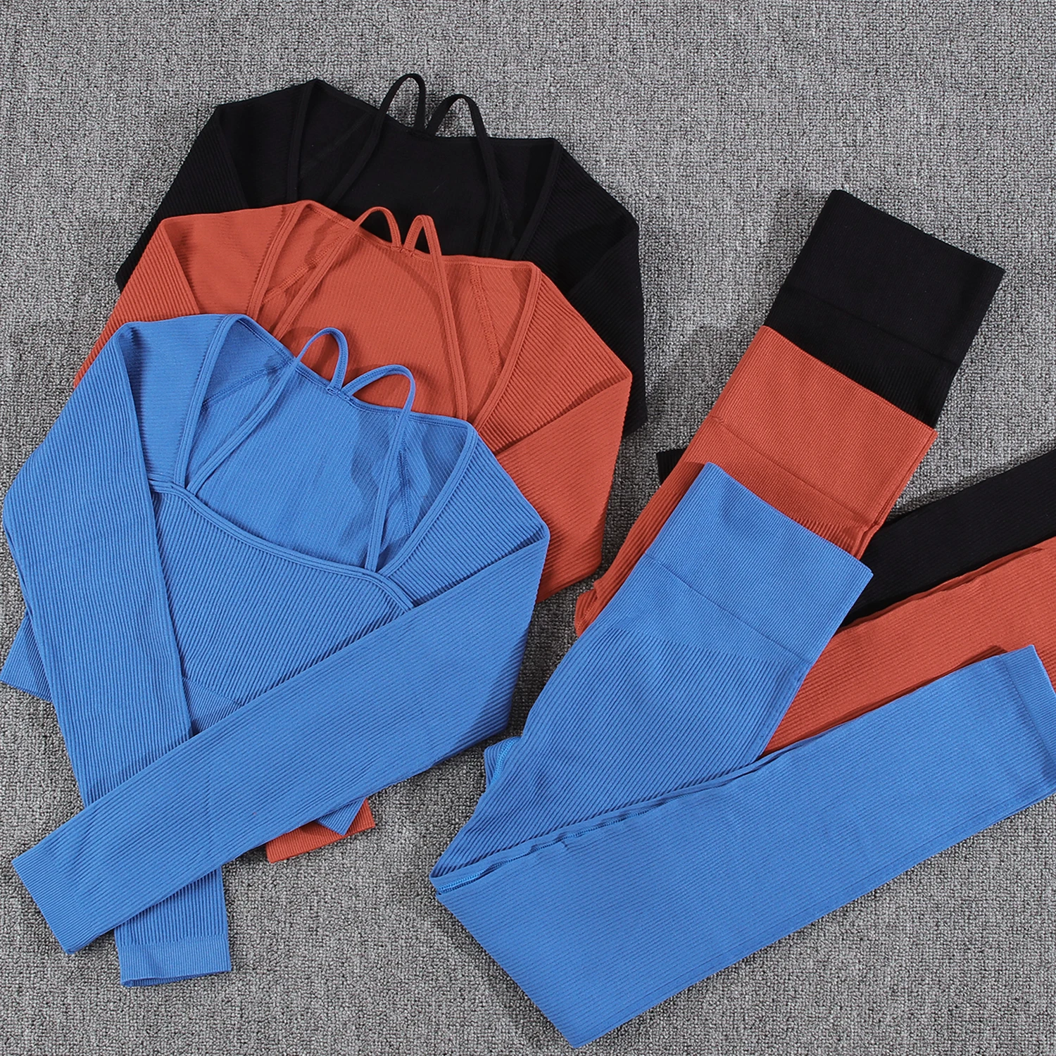 SALSPOR dwa kawałki strój sportowy dla kobiety U Neck wąskie topy joga Stripe Fitness legginsy z wysokim stanem trening odzież damska