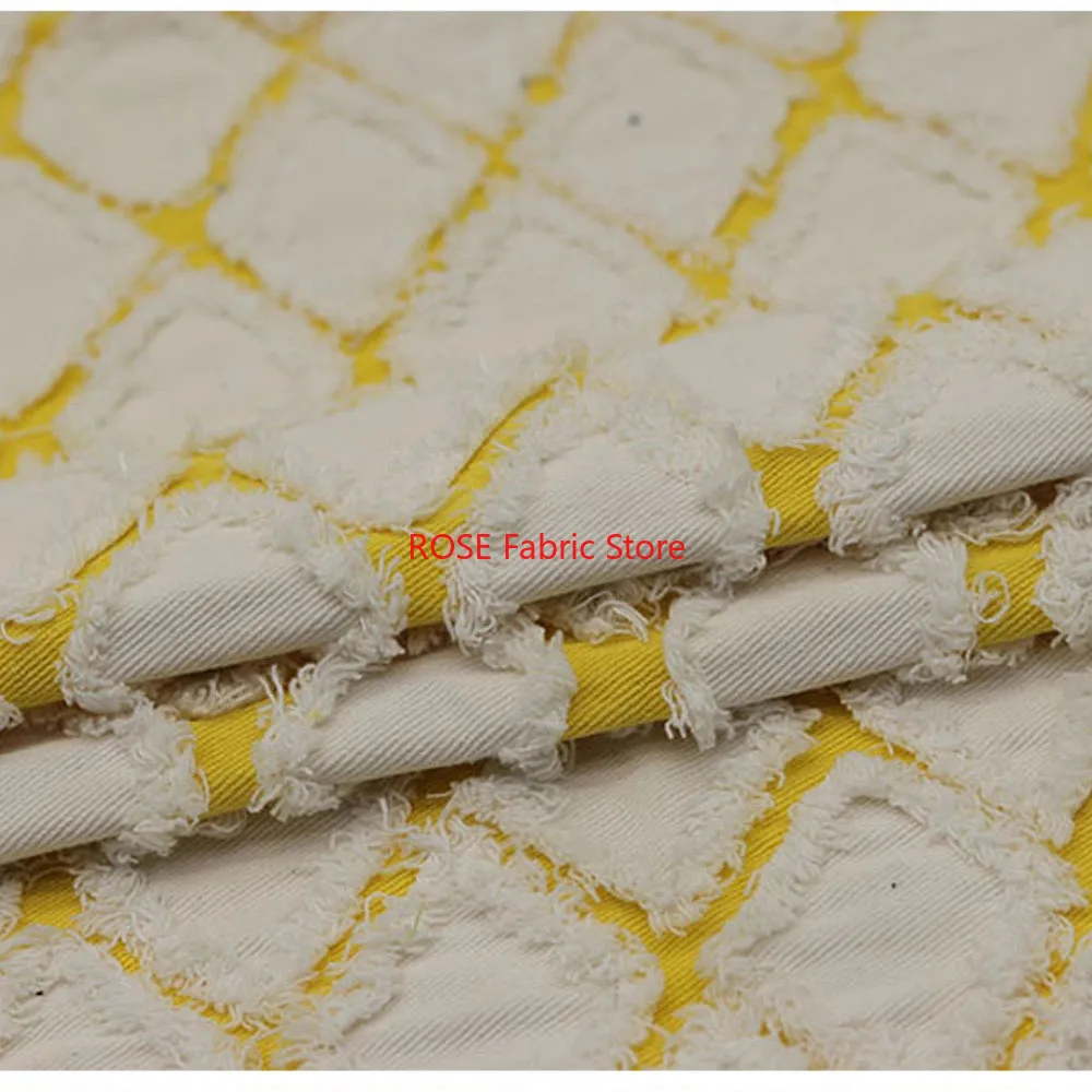 1 Meter Cotton Double Side Plaid Quilting Embroidery Jeans Fabric Thick High End Denim Jacquard Sewing Bags Coat Blazer