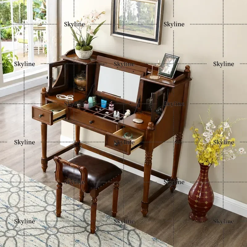for American Solid Wood Rubber Wood Dresser Bedside Table Integrated Bedroom Small Apartment Multi-functional Storage Makeup
