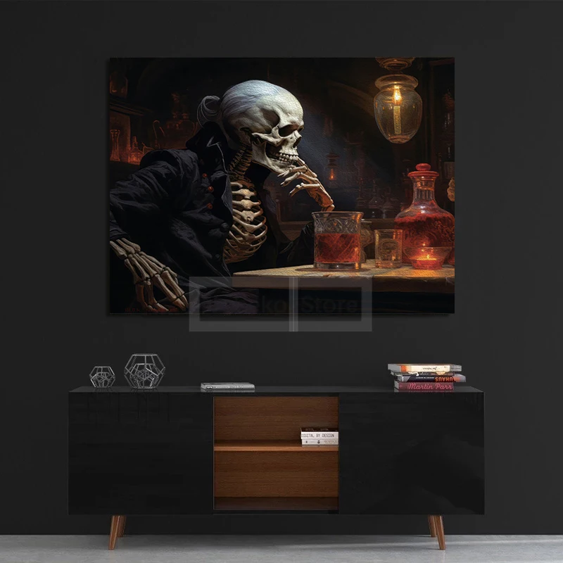 Funny Skeleton Posters Halloween Vintage Style Skull Skeleton Prints Canvas Painting Wall Art Pictures Living Room Home Decor