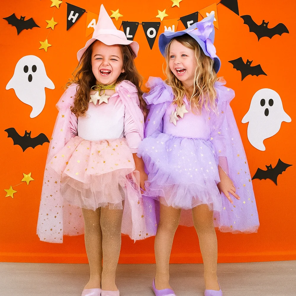 

Wizard Childern Halloween Costumes Mesh Princess Girls Witches Robes Cloak Costume Cosplay Props Halloween Cosplay Cape