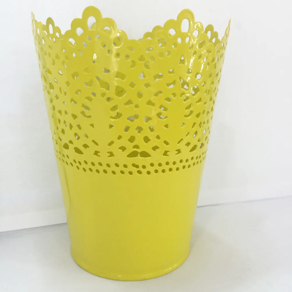 Yellow Large Iron Vase Floral Hollow Solid Color Stackable Home Balcony Garden Pen Makeup Makeup Holder Iron Vase