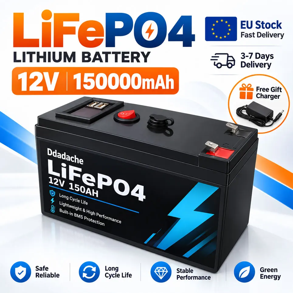 12V 150Ah LiFePO4 Lithium-Batterie mit integriertem BMS, 4000+ Tiefentladungen, Polen-Lager, für Solarpanel, USV, Kajak, Fischfinder, Radio