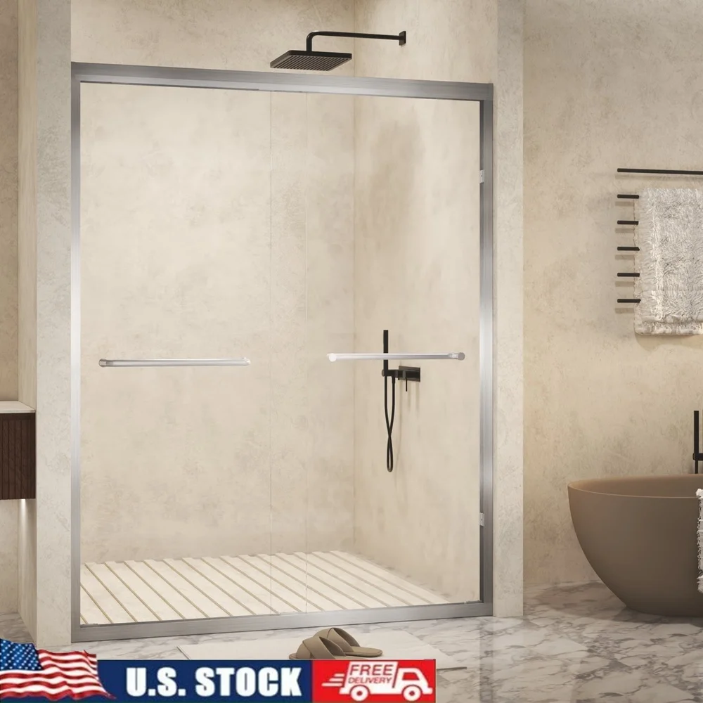 

Двойная раздвижная душевая дверь, алюминиевая рама, закаленное стекло, взрывозащищенная пленка, матовая черная ручка из нержавеющей стали, легкая