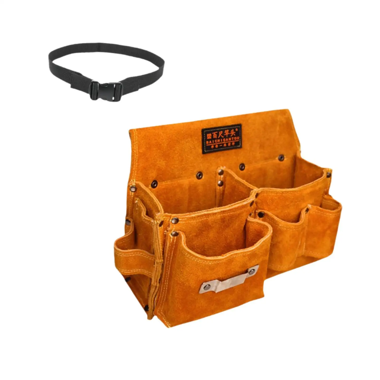 Cowhide Waist Tool Bag with Adjustable Belt Professional for Home Improvement Task Large Capacity Sturdy Yellow Multifunctional