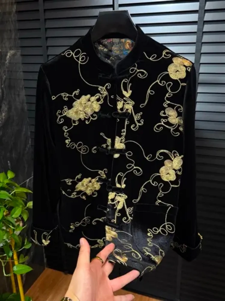 

Men's New Faion Casual Tang Suit Jaet Autumn Winter High Quali Haome Trendy Chinese Sle Clothing Flat Front Slim Fit