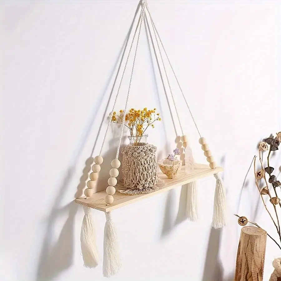 Bohemian Macrame Hanging Planter with Wooden Beads & Tassels - Versatile Indoor/Outdoor Plant Stand for Home and Balcony Decor