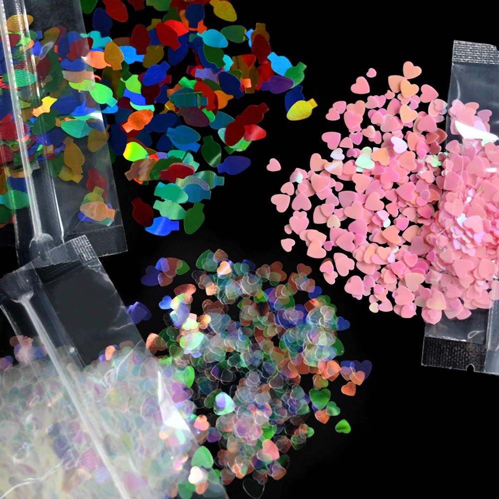 10g Laser Olografico Glitter Per Unghie Lucido Scintillante Amore Cuore Unghie Artistiche Paillettes Ultra-sottile Spangle Paillette Manicure FAI DA TE Glitters